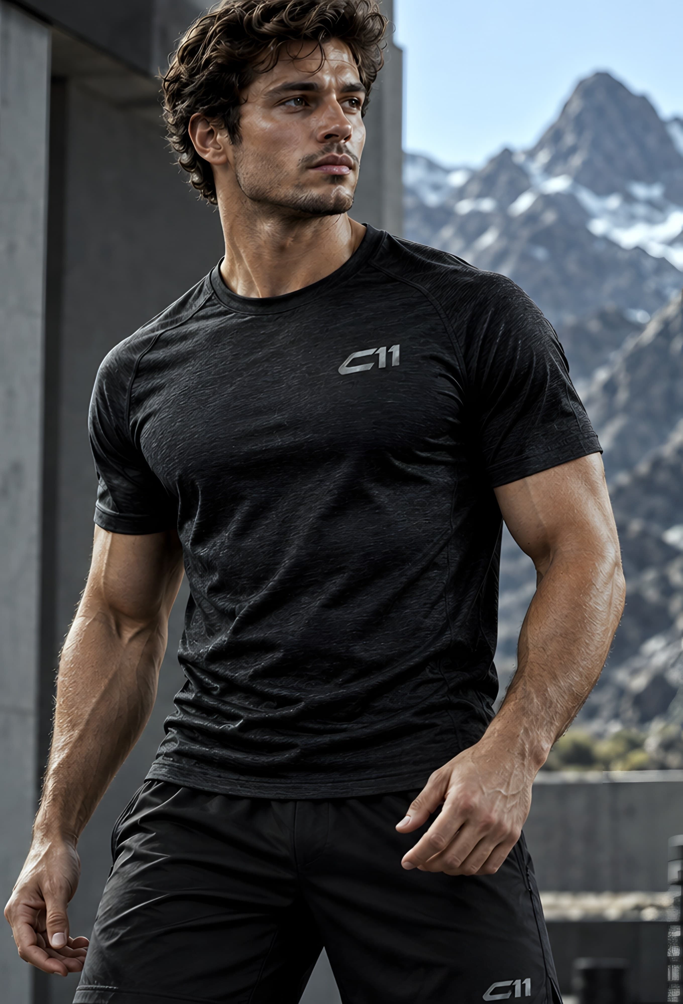 Athlete in C11 training kit in the mountains