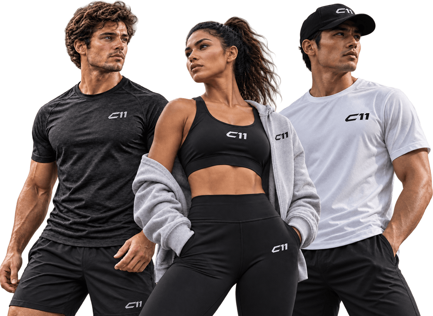 Three athletes in C11 performance kit