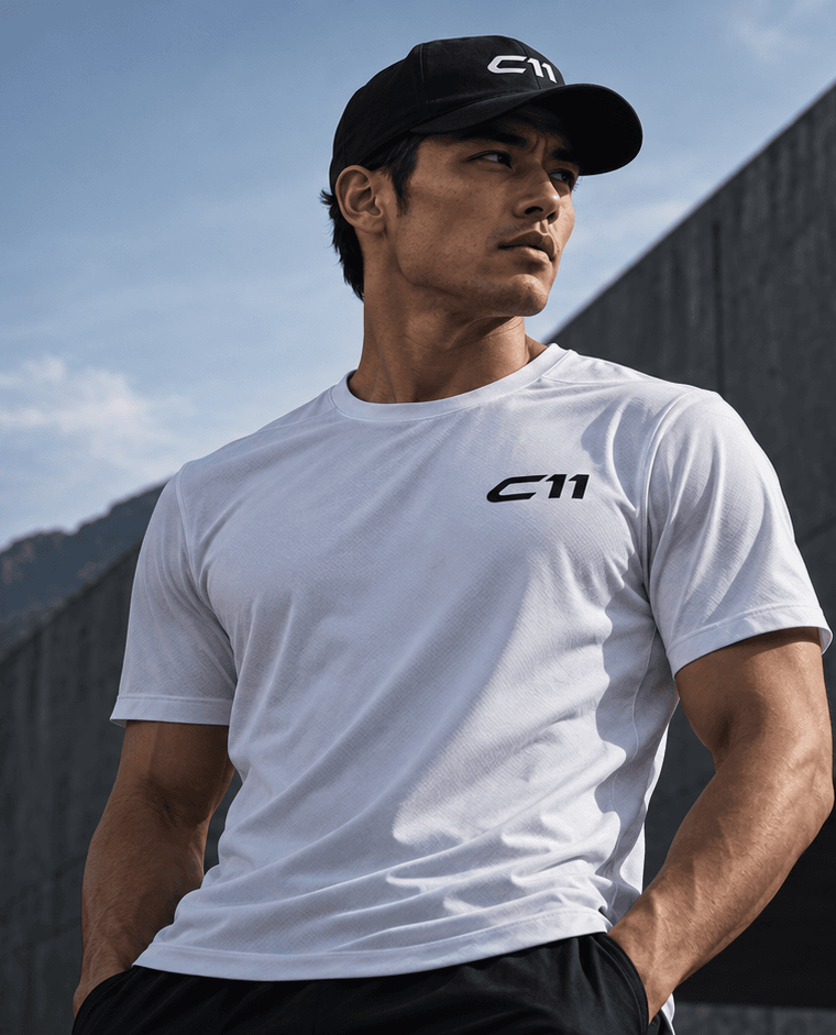 Athlete in a white C11 tee