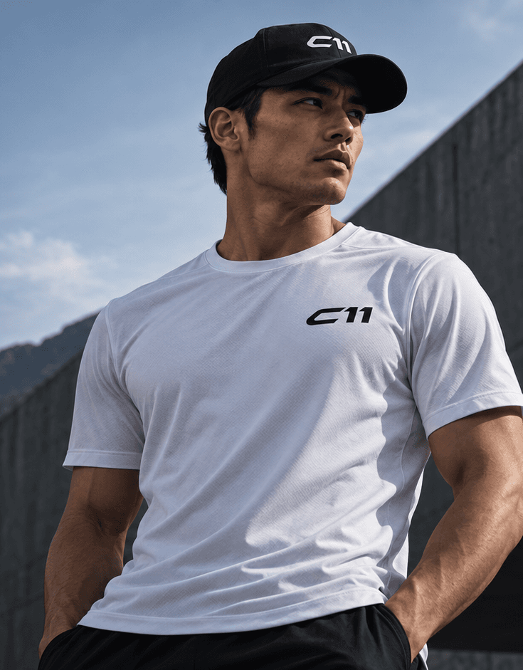 White C11 performance tee sample